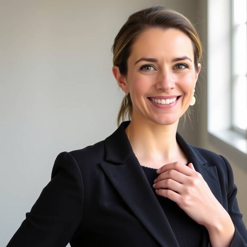 Portrait of Sofia Morozova, the project manager at Aurelian Interiors, smiling confidently.