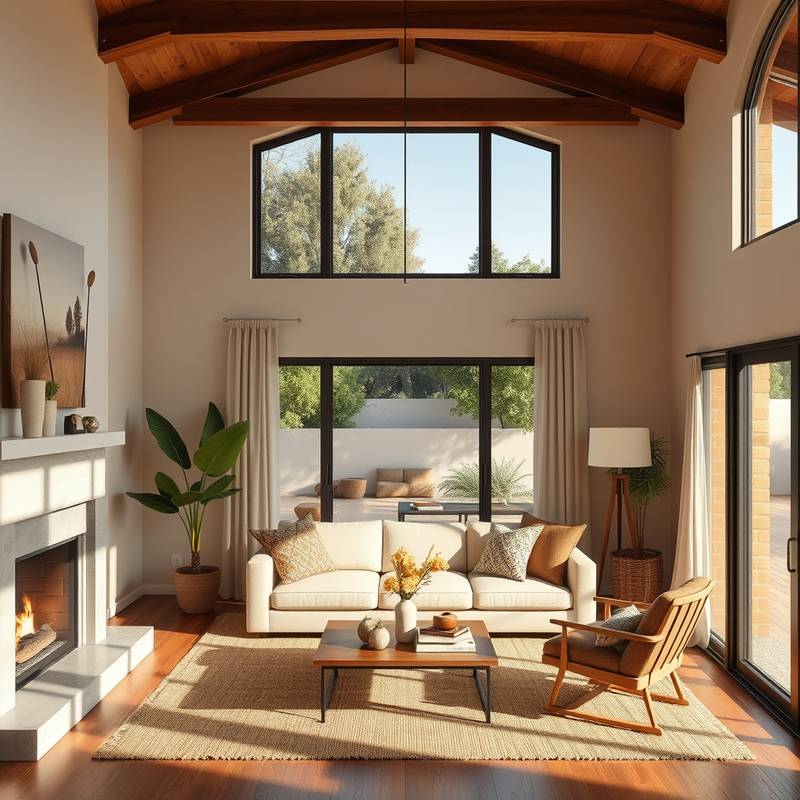 Warm and inviting family home interior in California, with a focus on functionality, comfort, and contemporary design elements.